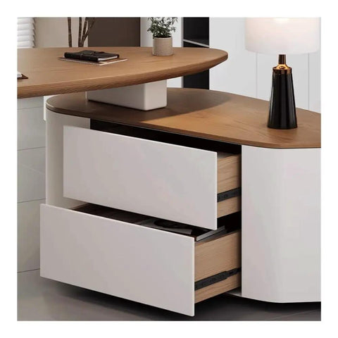 Heavy Duty Standing Desk With Side Cabinet Storage Modern Ash Wood Executive Office Workstation For Gaming And Study Flexible layout showing dual drawers.
