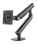 Sleek Desktop Monitor Mount For 17 To 32 Inch Screens With Fully Adjustable Height And Smooth Articulating Desk Arm, side view of black metal design.