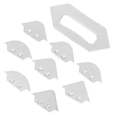 Shop Ready Router Table Corner Radius Jig Set Built Tough With Real Aluminum Alloy Includes Eight Chamfer Profile Templates R5 Through R40 For Clean Woodworking Cuts Zero Fuss Assembly, eight aluminum radius jig templates.
