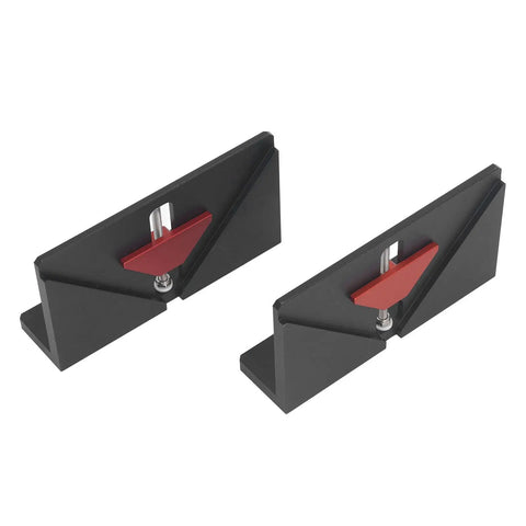 Pro Grade Aluminum Alloy Right Angle Dovetail Spline Clamp With Adaptive Clamping for woodworking, pack of two, red and black.