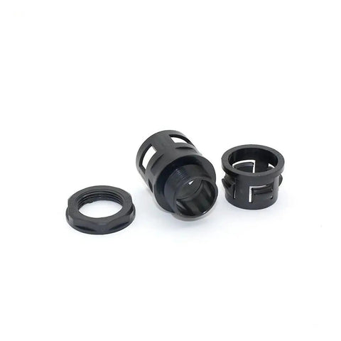 Heavy Duty Straight Corrugated Conduit Fitting Connector For Electrical Flexible Nylon Cable Hose Gland Rock Solid IP65 Waterproof Rated Black 5 Pack components showing black nylon connectors