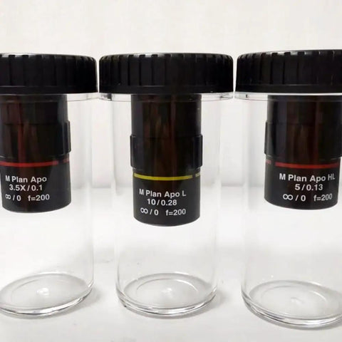 Extra Long Working Distance M Plan Apo Objective For Metallographic Microscope Parfocal Apochromatic Lens 50X Magnification Pro-Grade NA Options 2X To 50X Precision Lab Optics, glass vial