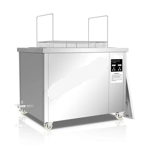 Heavy Duty Hella Big Industrial Ultrasonic Cleaning Tank 175 Liter Bath for car engines, featuring stainless steel body and wheel base.