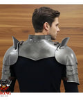 Back view of Iron Gorget And Pauldrons Armor Set For Cosplay And LARP, 18 gauge steel with natural oiled look, silver finish
