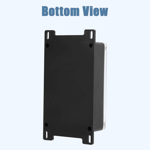 Bottom view of IP65 Waterproof ABS Plastic Electrical Junction Box With Clear Cover Enclosure Black External Fixed Ears Project Box