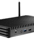 Rugged Fanless Mini Pc Built Tough For The Grind, Featuring Core I5 Processor, 8Gb Ram, 1Tb Ssd, Dual Lan, 12V To 24V Power, side view with ports and antennas.