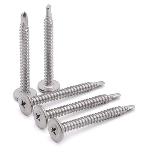 Fifty Pack Of Number 10 By 2 Inch Phillips Wafer Head Self Drilling Screws Crafted From Tough 410 Stainless Steel to skip drilling prep.