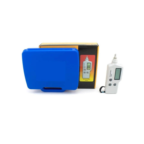 Portable Vibration Meter AS63A Vibrometer For Quick Acceleration, Displacement And Vibration Readouts, handheld white meter with blue case