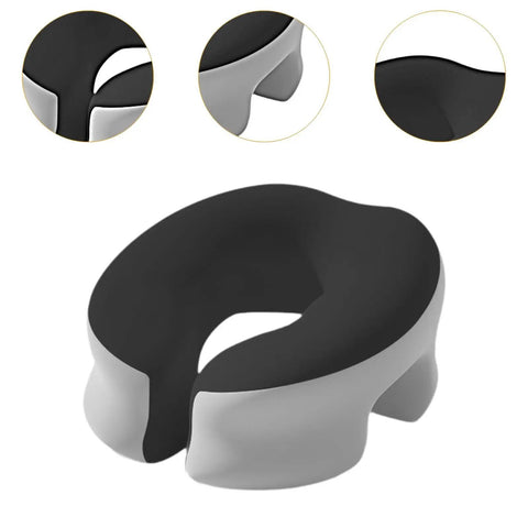 Go-To Desk Napping Pillow With Breathable Memory Foam Headrest; Black and Gray, showing top and side views, removable cover.