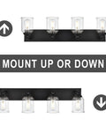 Black Vanity Lights 4-Light Modern Farmhouse Wall Fixtures with Seeded Glass Shades for versatile up or down mounting