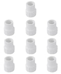 Ten Pack PVC Reducing Female To Female Threaded Couplings One Half Inch To Three Quarter Inch For Pipe Pressure Fittings White Reducer Adapters Connector Set For Plumbing Projects