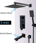 UMJIGF Led Digital Display Shower System Wall Mounted Concealed Shower Faucet Set Multifunction Matte Black Shower Combo Set with Shower Head, Handheld Shower, Tub Spout,10 Inch rain shower head with 3-way valve.