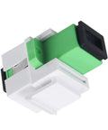 Green SC APC fiber optic keystone coupler with zirconia ceramic ferrule, part of Five Pack SC APC Fiber Optic Keystone Couplers for Patch Panels.