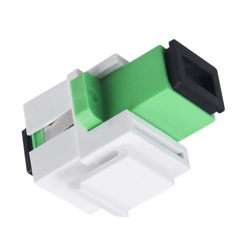 Green SC APC fiber optic keystone coupler with zirconia ceramic ferrule, part of Five Pack SC APC Fiber Optic Keystone Couplers for Patch Panels.