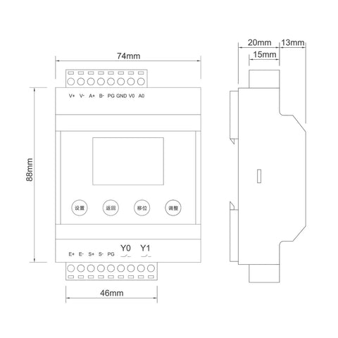 Load Cell Amplifier And Weighing Transmitter With RS485 4-20mA 0-5V 0-10V Outputs, No Fuss Modifiable LED Display, English Interface, Multi Protection Sensor Unit dimension drawing