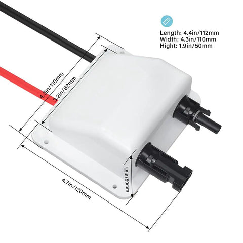 Weatherproof Solar Cable Entry Gland With ABS Shell IP68 UV Resistant Dual Cable Entry Housing 10AWG Wire 10ft Length side view