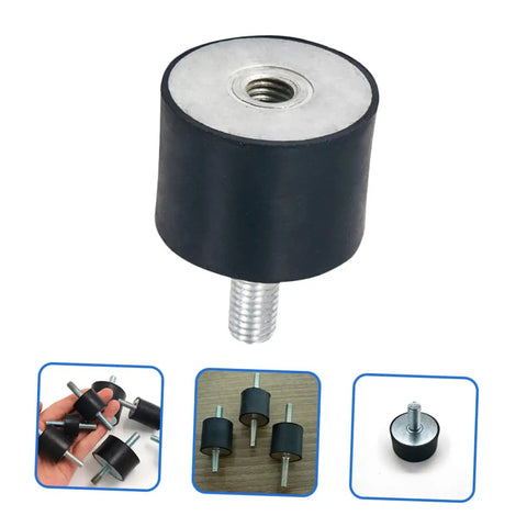 Heavy Duty Round Rubber Vibration Damping Mounts Four Pack Rock Solid Anti Shock Isolation Pads for Air Compressors featuring threaded metal insert.