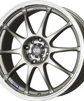 Enkei J10 16-inch alloy wheel, 4x100/4x4.25 bolt pattern, 7J width, 42mm offset, silver polished finish, front view