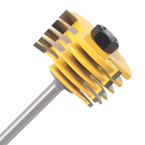 Close-up of Two Piece Slot Cutter Router Bit Set With Bearings One Quarter Inch Shank Six Cutting Widths For Precise Grooves