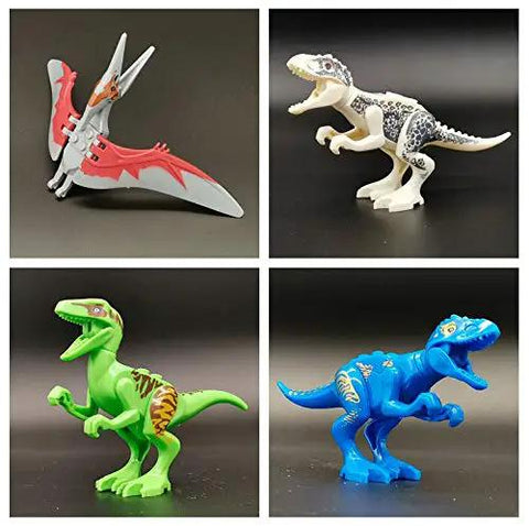 20 Piece Dino Figures Set For Jurassic World Building Blocks with Pterodactyl, T Rex, and Velociraptor, 2-5 inches tall, ABS plastic