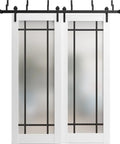 Sliding Closet Frosted Glass Barn Bypass Doors With Complete Hardware Set And 8 Ft Rails Two Door Slabs Floor Guides