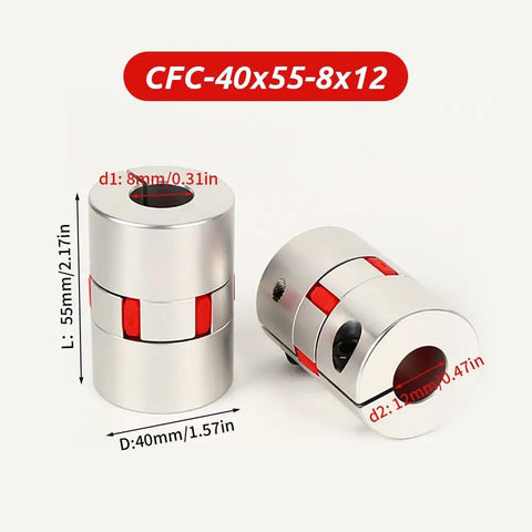 8mm To 12mm Plum Flexible Shaft Coupling For 3D Printers And CNC Machines, 40mm Diameter And 55mm Length, Aluminum Housing