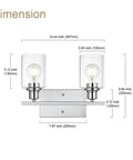 Dimensions of Chrome Finish 2 Light Industrial Indoor Wall Sconce For Bathroom Vanity With Clear Glass Shade Over Mirror