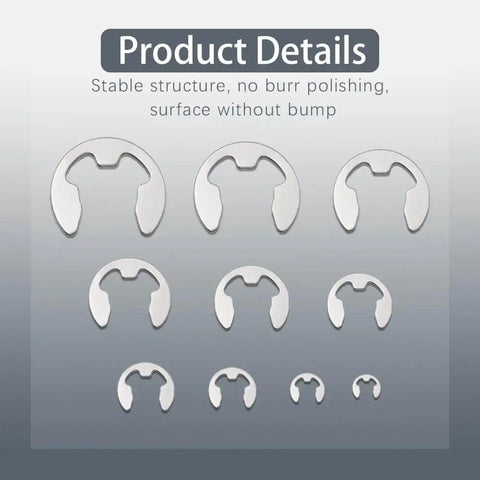 External Retaining Rings Set 120 Pcs Stainless Steel 304 E Clips Circlips Snap Rings Assortment Kit With 10 Sizes For Bearings Gears And Axles