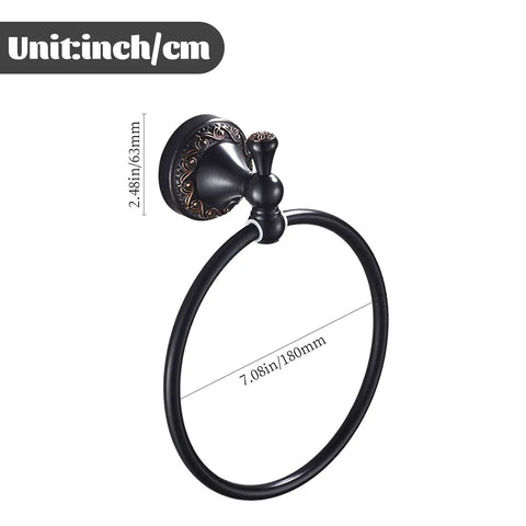 Oil Rubbed Bronze Round Towel Ring Wall Mounted With Flower Base Brass Towel Holder, 7.08in x 2.48in dimensions shown