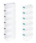 Heavy Duty Clear Plastic Storage Totes With Secure Snap Lock Lids 6 Pack 64 Quart Plus 6 Pack 66 Quart Stackable Bins.