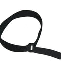 Close-up view of a single black strap from the 16 Pack 18 Inch Hook And Loop Nylon Cable Ties Reusable Black Straps With D Ring Buckle.