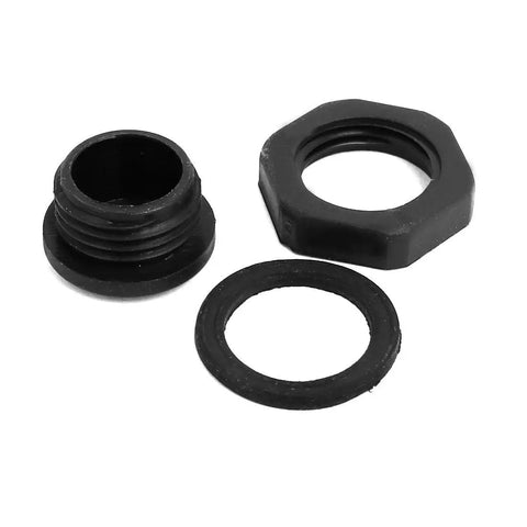 M16 Nylon Cable Gland Cap End Plug Black 10 Pack For Threaded Cable Glands Sealing And Debris Blocking shown disassembled