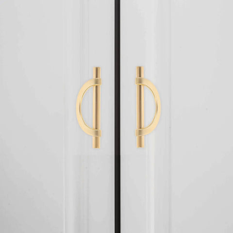 Six Piece Zinc Alloy Half Round Cabinet Pulls With Gold Brushed Finish For Kitchen Cabinets Dressers And Furniture Doors 96mm Center To Center Hardware Sleek Luxury Drawer Handles on white doors