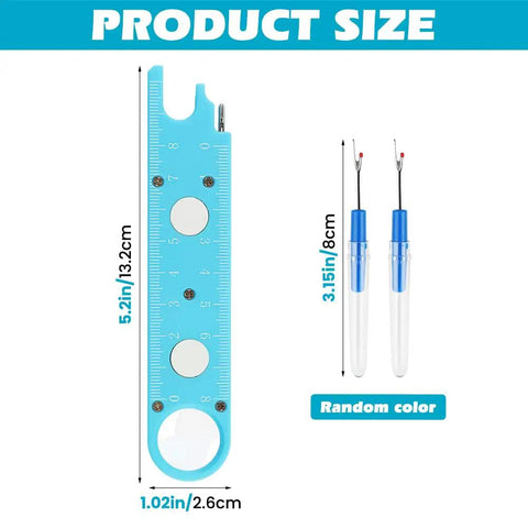 Dimensions of 3 In 1 Needle Threader With Magnifier For Sewing, Quick Threading Tool With Magnetic Mount, includes 2 seam rippers