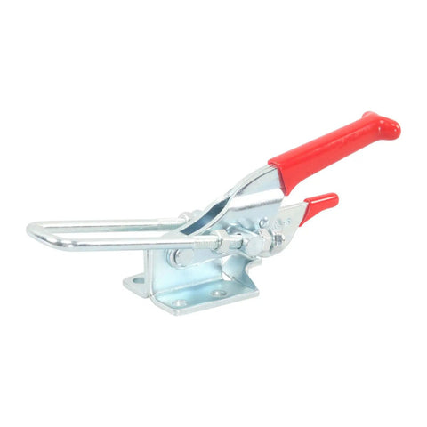 Pro Grade Toggle Latch Clamps 770lb Capacity 2 Pack for Industrial Gear, metal clamp with red handle, rustproof, side view