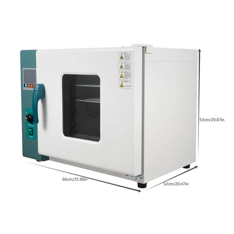 Heavy Duty Digital Convection Drying Oven 110V 1000W With Precision Temp Control built tough, shown from the front with dimensions.
