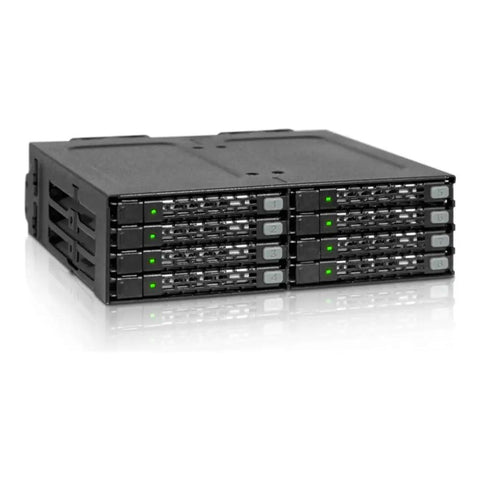 Badass Eight Bay Two Point Five Inch Sata Hdd Ssd Mobile Drive Rack Cage with eight green indicator lights.