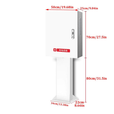 Built Like A Tank Electric Vehicle Charger Lock Box With Sturdy Support Post, 80cm tall white steel structure with dial lock.