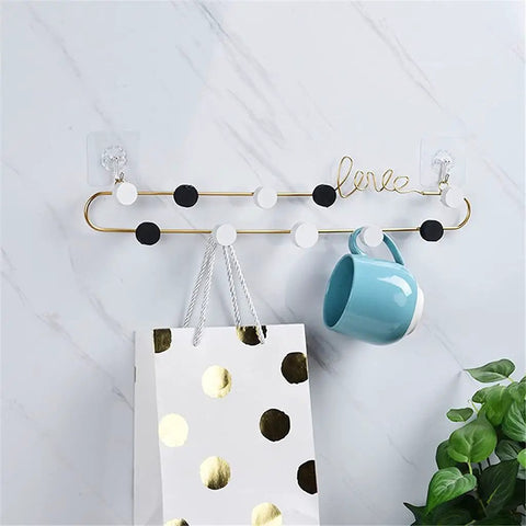 Top Tier Wrought Iron Letter Wall Hooks Slick Gold Finish Heavy Duty Coat And Key Hangers Modern Entryway Decor with cup