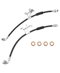 Chevrolet GMC Cadillac Front Brake Hydraulic Hoses Heavy Duty Replacement Kit For Silverado 1500 2007 To 2018 Tahoe Suburban Yukon Escalade Avalanche 2007 To 2020 showing two hoses and four washers.