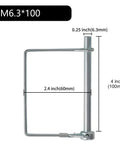 Two Pack Square Trailer Pins One Quarter Inch By Four Inch Heavy Duty Hitch Pins For Farm Trailers Towing And Lawn Equipment Made From Spring Steel With Corrosion Resistant Finish For Durable Quick Secure Attachments, shown with measurements