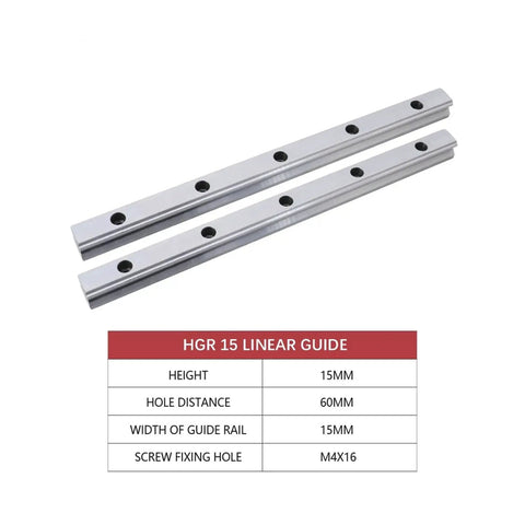 Premium High Precision Linear Guide Rail Kit 350mm HGR15 showing two metallic rails with holes for easy installation.