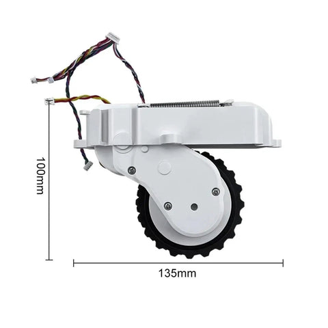 Universal Left and Right Wheel Set for Xiaomi Robot Vacuum Cleaners, 5cm large diameter wheels side view, dimensions shown