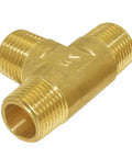 Front view of Brass Pipe Fitting Barstock Tee 3 Way NPT Half Inch Tee Pack Of Two for DIY home plumbing projects.
