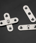 Hidden Door Pivot Hinges 12 Pack Heavy Duty Stainless Steel Rotating Hinges for cabinets with four visible pieces on black background.