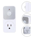 Motion Activated Power Socket Switch With PIR Sensor, 110V Infrared Outlet, 1800W Load Capacity For Garage, Hallway And Indoor Security Lighting, Auto On When Motion Detected, Auto Off After Inactivity, White front view with PIR sensor