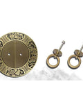 Vintage Bronze Barn Door Handle Set For Cabinets And Closets, Round Copper Knocker Pulls, ornate circular plate, 28cm screws