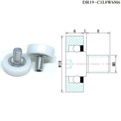 10 Pack 19 Mm OD POM Drawer Track Bolt Roller DR19 C1L8W6M6 Furniture Slide Wheel with diagram