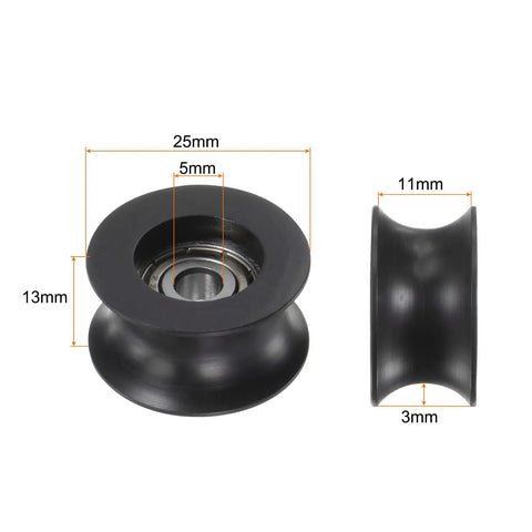 Built Tough U Groove Pulley With Nylon Coated Roller Bearing 25mm diameter for sliding doors and windows 5Mm Shaft Rubber Sealed