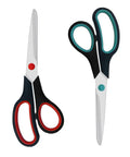 Two Pack 7.5 Inch All Purpose Scissors For Office And Home Use, red and teal handles, stainless steel blades, soft grips